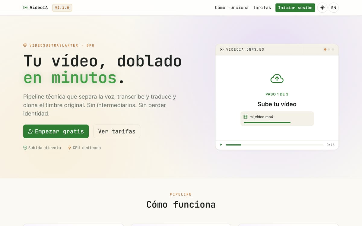 VideoIA — plataforma de doblaje de vídeo con IA